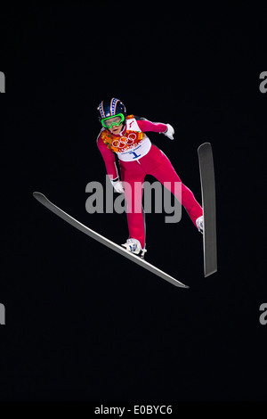 Sarah Hendrickson (USA) competing in Women's Ski Jumping at t he Olympic Winter Games, Sochi 2014 Stock Photo
