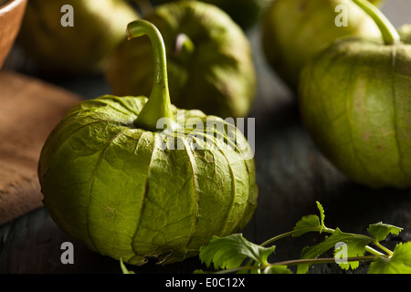 Group of Organic Green Tomatillos on a Background Stock Photo