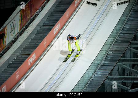 Jessica Jerome (USA) competing in Women's Ski Jumping at t he Olympic Winter Games, Sochi 2014 Stock Photo