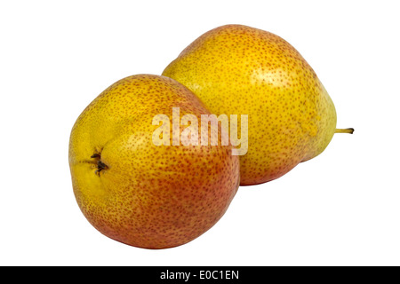 two fresh golden pears on white background Stock Photo