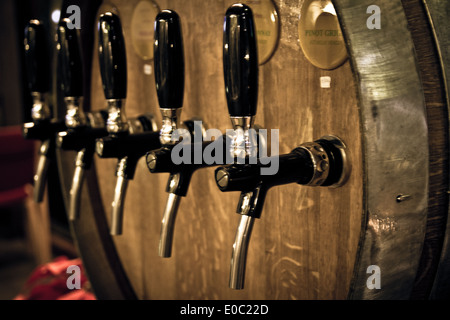 Beer taps in a bar Stock Photo