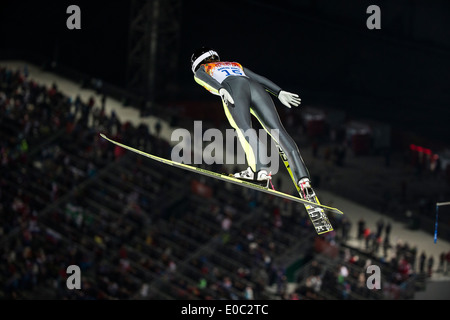 Jessica Jerome (USA) competing in Women's Ski Jumping at t he Olympic Winter Games, Sochi 2014 Stock Photo