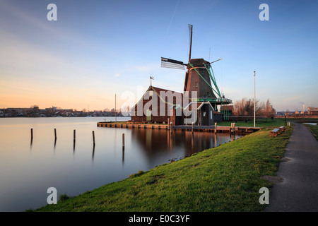 Amazing tourist destination with typical windmills. Zaanse Schans is a beautiful landscape of countryside and in Netherland Stock Photo