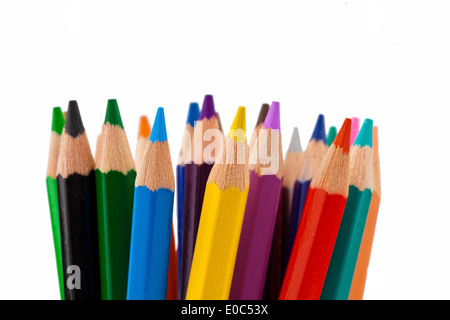 Coloured pencils in many different colours in a glass., Buntstifte in vielen verschiedenen Farben in einem Glas. Stock Photo