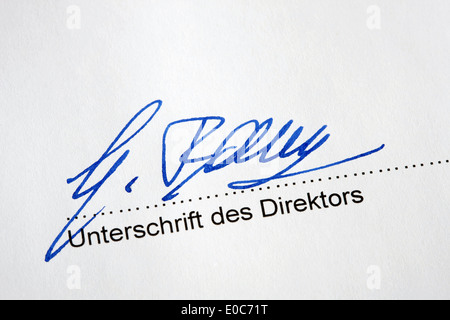 Signature of a manager under an official document, Unterschrift eines Direktors unter ein offizielles Dokument Stock Photo