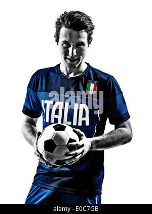 one italian soccer player man portraits football in silhouette white background Stock Photo