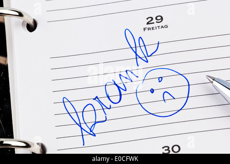 An appointment is put down in a calendar: Ill, Ein Termin ist in einem Kalender eingetragen: Krank