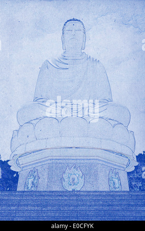 Grungy technical drawing or blueprint illustration on blue background  buddha Stock Photo