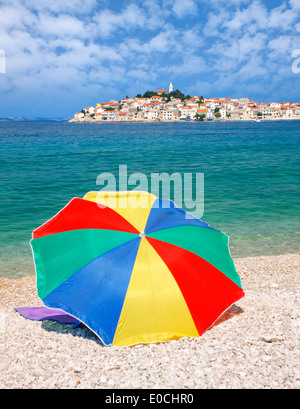 Primosten town, view from the beach, Croatia Stock Photo