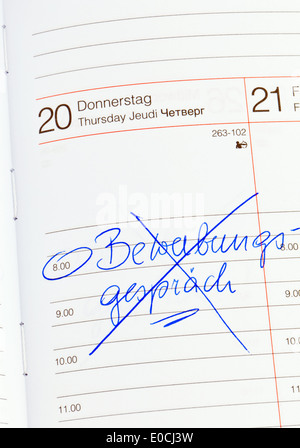 An appointment is put down in a calendar: Application conversation called off