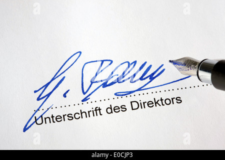 Signature of a manager under an official document, Unterschrift eines Direktors unter ein offizielles Dokument Stock Photo