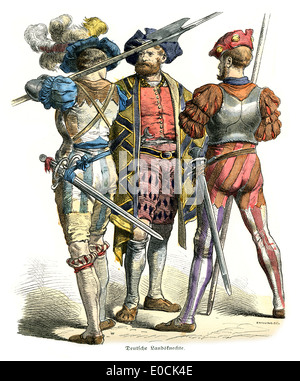 German Landsknechte of the 16th Century. The German Landsknechte, were colourful mercenary soldiers Stock Photo