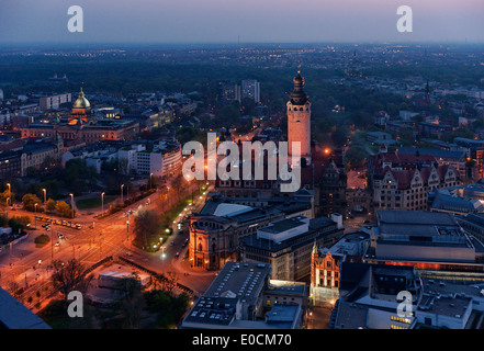 View from the City Hochhaus onto the city in the evening, Leipzig, Saxony, Germany, Europe Stock Photo