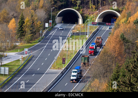 On the highway in Austria tunnel, Auf der Tauern Autobahn in Österreich gibt es viele Tunnels Stock Photo