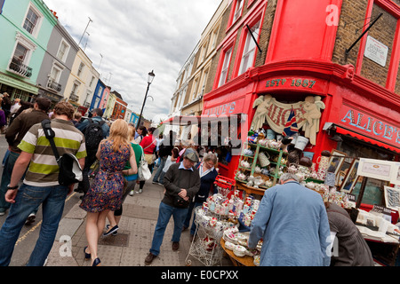 Shoppers on a sunny Saturday on Portobello Road, Notting Hill, London, England, Great Britain Stock Photo