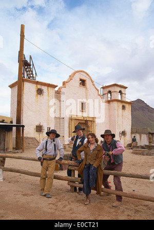 People in a movie sound stage, Old Tucson Studios, Sonora Desert, Arizona, USA, America Stock Photo