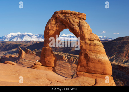 Delicate Arch, La Sal Mountains, Arches National Park, Utah, USA, America Stock Photo