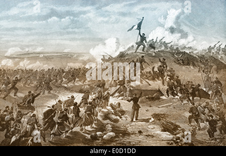 French soldiers storming Fort Malakhov, Crimean War, 1853 - 1856, Stock Photo