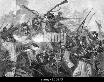 French soldiers storming Fort Malakhov, Crimean War, 1853 - 1856, Stock Photo