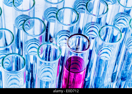 Many test tubes with an attempt in a research lab of a university. Symbolic photo for learn and do research., Viele Reagenzglaes Stock Photo