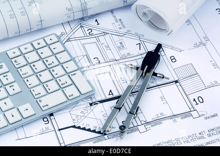 An architect's plan of an architect for the construction of a new dwelling house. Symbolic photo for financing and planning of a Stock Photo