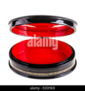 a black laquered box with a bright red interior isolated over white Stock Photo