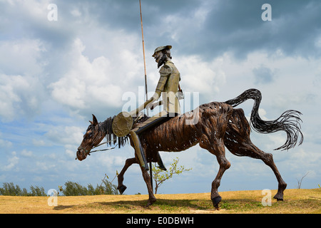 Steel sculpture of Don Quixote on horseback in Varadero Cuba under cloudy sky Stock Photo