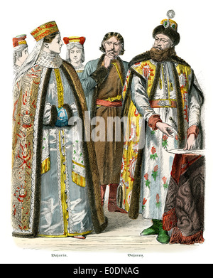 Traditional costumes of Russia, 17th and 18th Century. Czar and Bojars ...