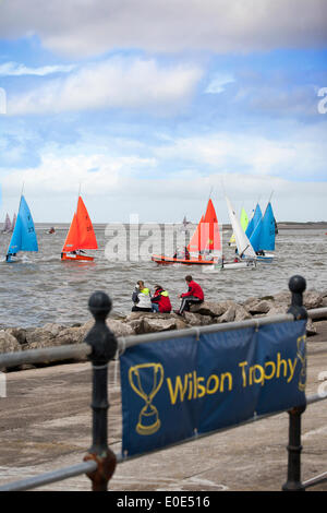 West Kirby, Liverpool. 10th May, 2014.  Banner at the British Open Team Racing Championships Trophy 2014.  Sailing’s Premier League ‘The Wilson Trophy’ 200 Olympic-class sailors compete annually on Kirby’s marine amphitheatre in one of the World’s favourite events where hundreds of spectators follow 300 short, sharp frenzied races in three-boat teams jostling on a marina lake the size of a football field to earn the coveted title: “Wilson Trophy Champion.” Credit:  Cernan Elias/Alamy Live News Stock Photo