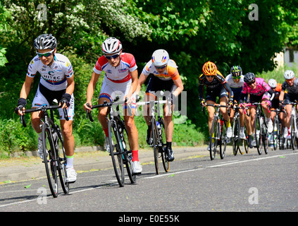 South African Ashleigh Moolman leads closely followed by Lizzie Armitstead.Friends Life Women's Tour.Manningtree,Essex,UK,9/5/14 Stock Photo