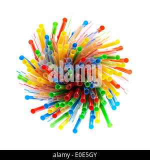 Colored Plastic Drinking Straws on a white background Stock Photo