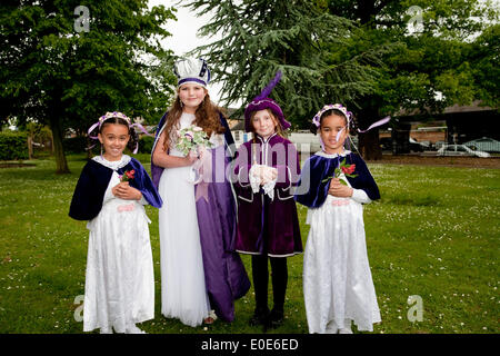 Hayes,UK,10th May 2014,Beckenham May Queen group pose for photos in the Library garden Credit: Keith Larby/Alamy Live News Stock Photo