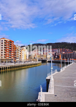 Cityscape of Bilbao and the Nervion River, Biscay, Basque Country, Spain Stock Photo