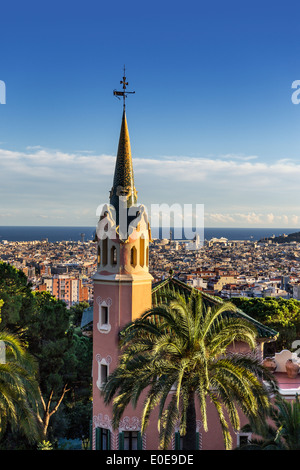Park Guell overlloking the city, Barcelona, Spain Stock Photo