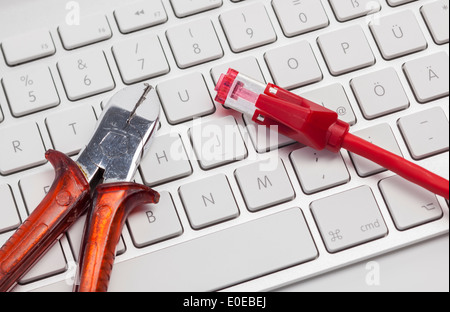 Keyboard and cable Stock Photo