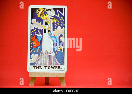 The Tower. A Major Arcana card from the Universal Waite deck. Stock Photo