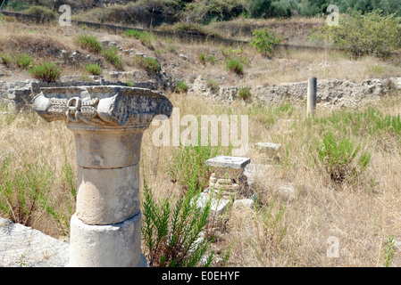 Elegant column capital from Early Christian basilica at Katsivelos archaeological site Ancient Eleutherna Crete Greece Stock Photo