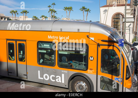 Los Angeles California,LA County Metro bus,coach,MTA,bus,coach,mass transit,Metro Local,vehicle,NABI bus,coach,model 60-BRT,passenger passengers rider Stock Photo