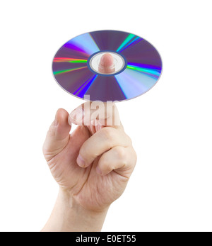 Hand with computer disk isolated on white background with clipping path included Stock Photo