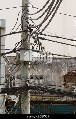 A tangle of cables and wires in Saigon, Vietnam Stock Photo
