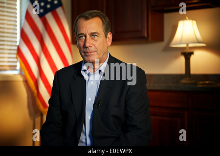US House Minority Leader Rep. John Boehner delivers the weekly Republican Radio Address October 27, 2010 in Washington, DC. Stock Photo