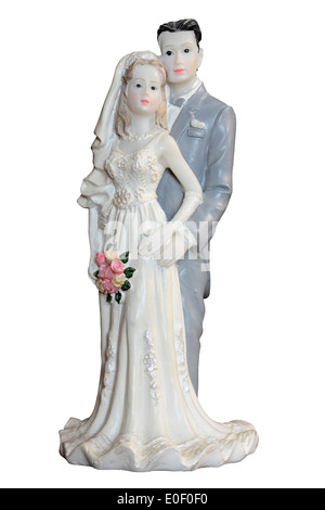 Bride and groom wedding cake decoration isolated on white background Stock Photo