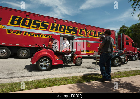 Boss Hoss cycles with V8 power being shown at the Leesburg, Florida USA Bike week rally event Stock Photo