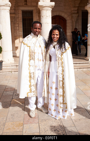 Ethiopian Couple about to get married at the Church at Cana, site of Jesus First Miracle Stock Photo