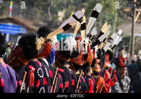 Backs of the Naga warriors, Khaimniungan men Stock Photo