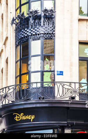 The corner of the Disney Store in the fashionable shopping street of Meir in the city of Antwerp. Stock Photo