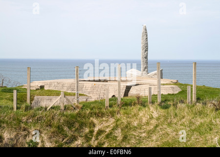 Pointe du Hoc, Normandy, France. Monument on Pointe du Hoc overlooking Omaha Beach and English channel Stock Photo