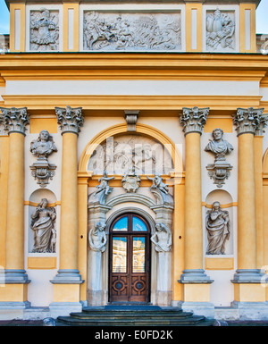 Bas reliefs, sculptures and pilasters at entrance to south wing at Wilanów Palace in Warsaw, Poland Stock Photo