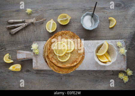 Classic Lemon and Sugar Pancakes Stock Photo