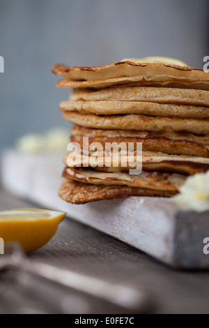 Classic Lemon and Sugar Pancakes Stock Photo